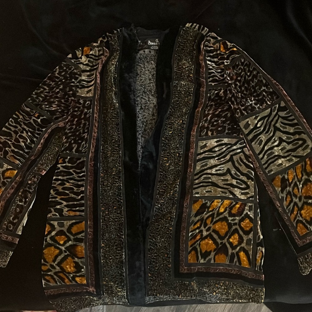 Vintage Carol Little velvet burnout animal print cardigan